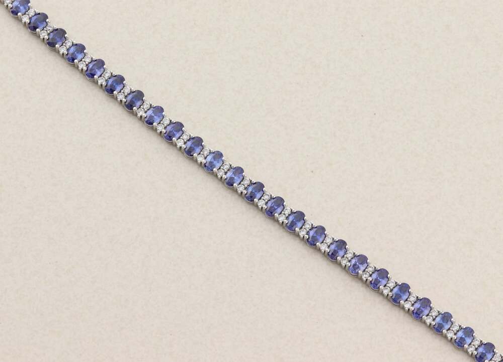 Sterling Silver Natural Tanzanite & Cubic Zirconia Tennis Bracelet 7 1/4" inch - Picture 5 of 8